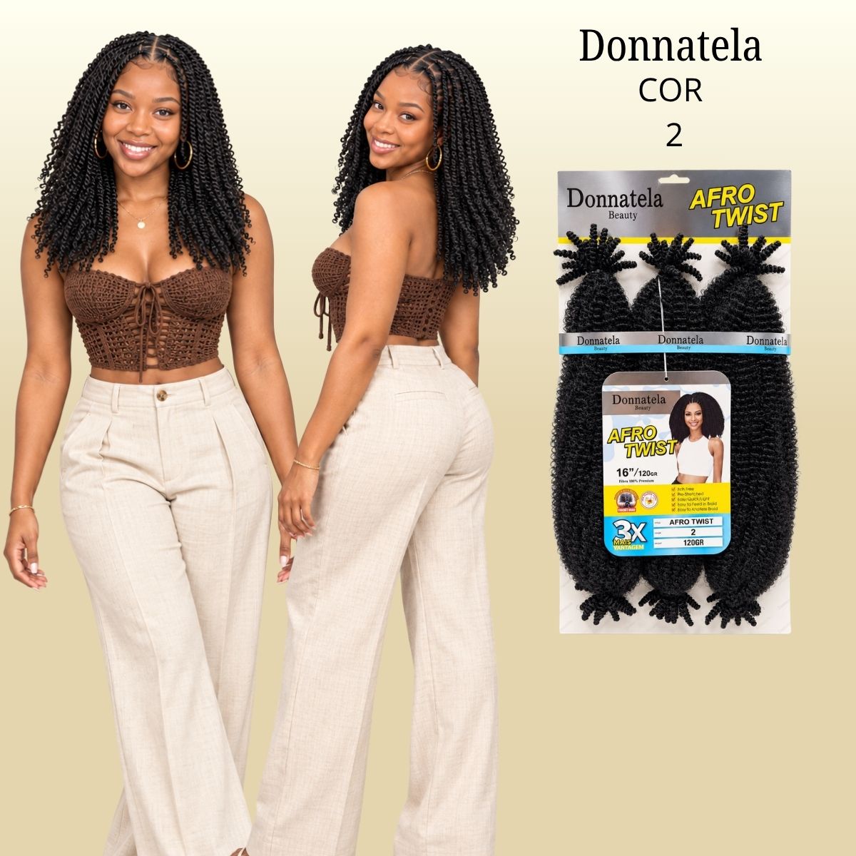 Afro Twist - Crochê - 40cm - 120g - Donnatela - Fibra Pré-Esticada