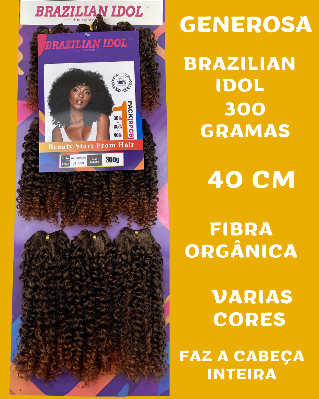 Generosa 40cm - Brazilian Idol - Cabello Rizado ORGÁNICO - 300gr