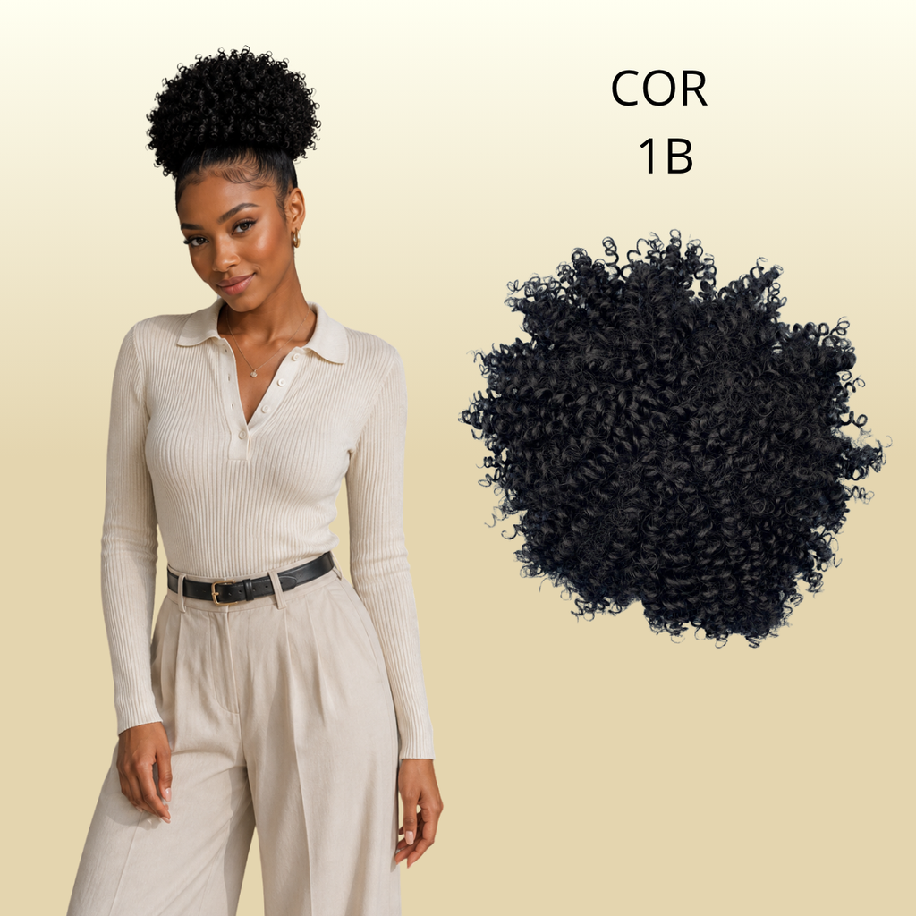 Afro Puff 30cm - FASHION LINE Cabelo Cacheado Aplique Orgânico - Rabo de Cavalo - 180g.
