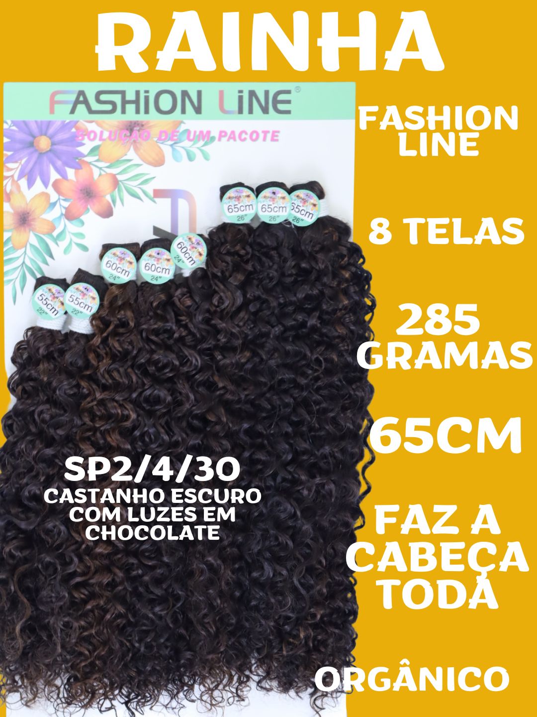 Rainha 65cm FASHION LINE Cabelo ORGÂNICO Cacheado 285g