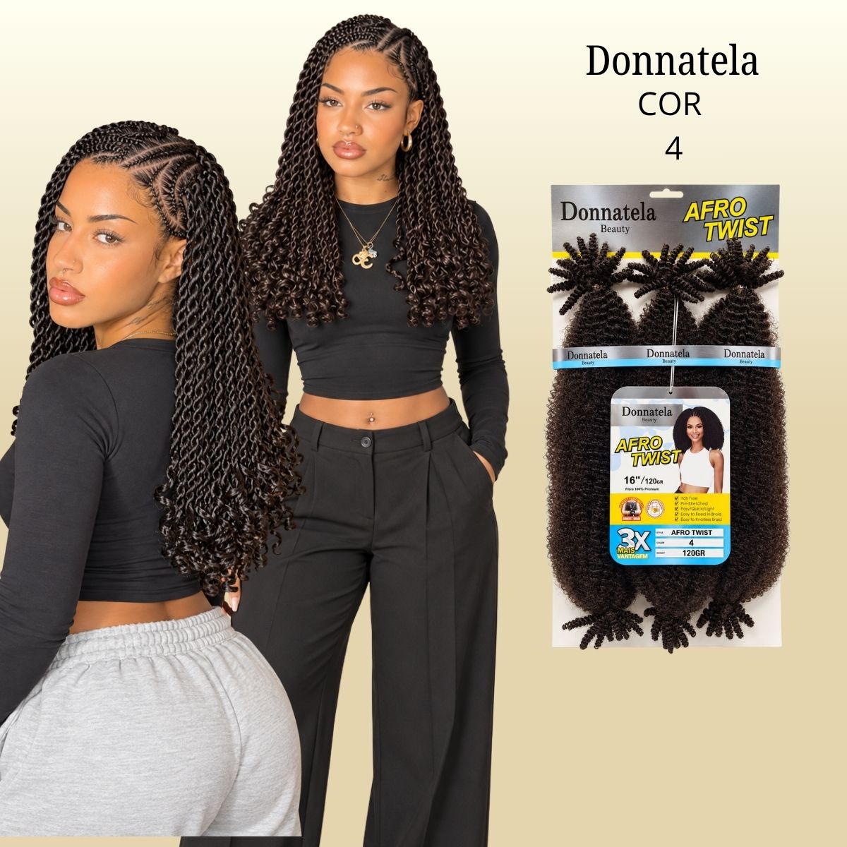 Afro Twist - Crochê - 40cm - 120g - Donnatela - Fibra Pré-Esticada