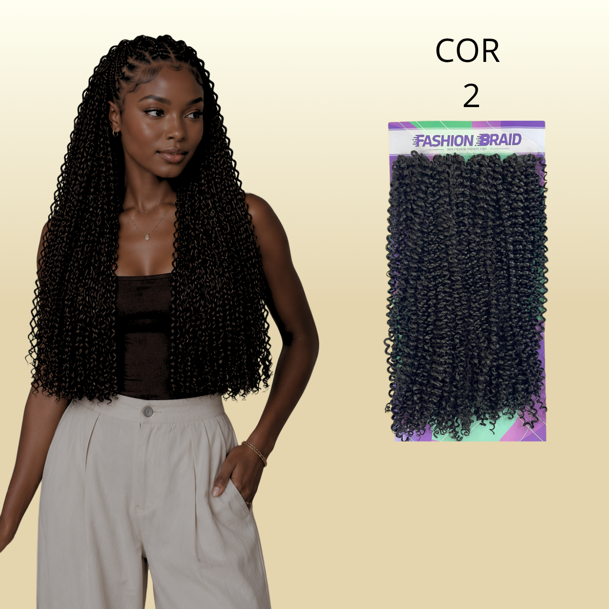 Viviana 50cm Fashion Braid Cabelo Cacheado Orgânico p/ Crochet Braids