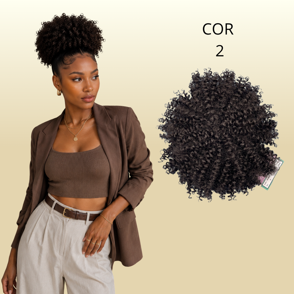Afro Puff 30cm - FASHION LINE Cabelo Cacheado Aplique Orgânico - Rabo de Cavalo - 180g.
