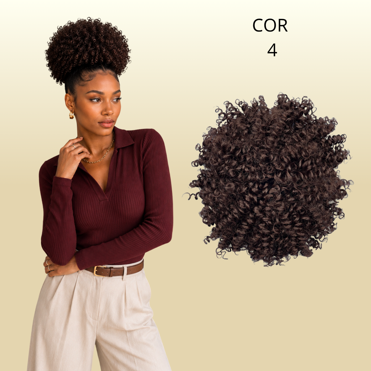 Afro Puff 30cm - FASHION LINE Cabelo Cacheado Aplique Orgânico - Rabo de Cavalo - 180g.