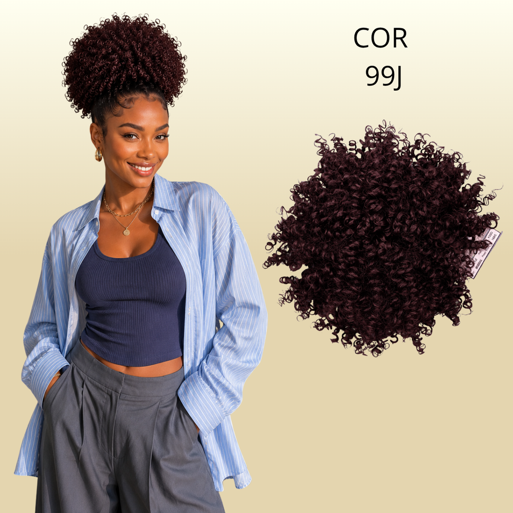 Afro Puff 30cm - FASHION LINE Cabelo Cacheado Aplique Orgânico - Rabo de Cavalo - 180g.