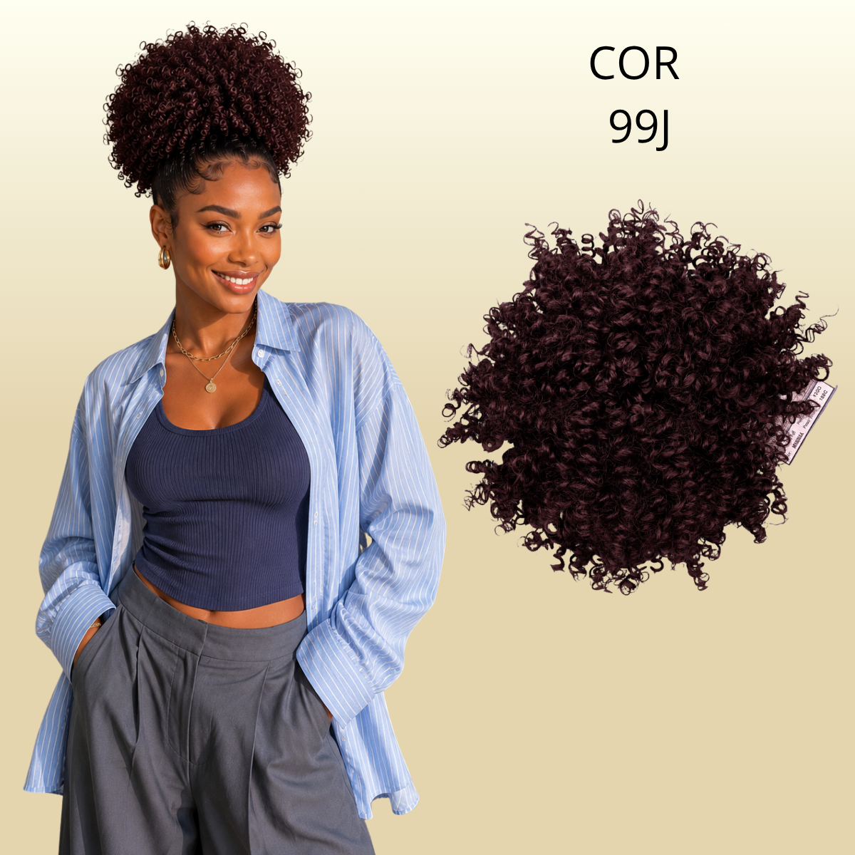Afro Puff 30cm - FASHION LINE Cabelo Cacheado Aplique Orgânico - Rabo de Cavalo - 180g.