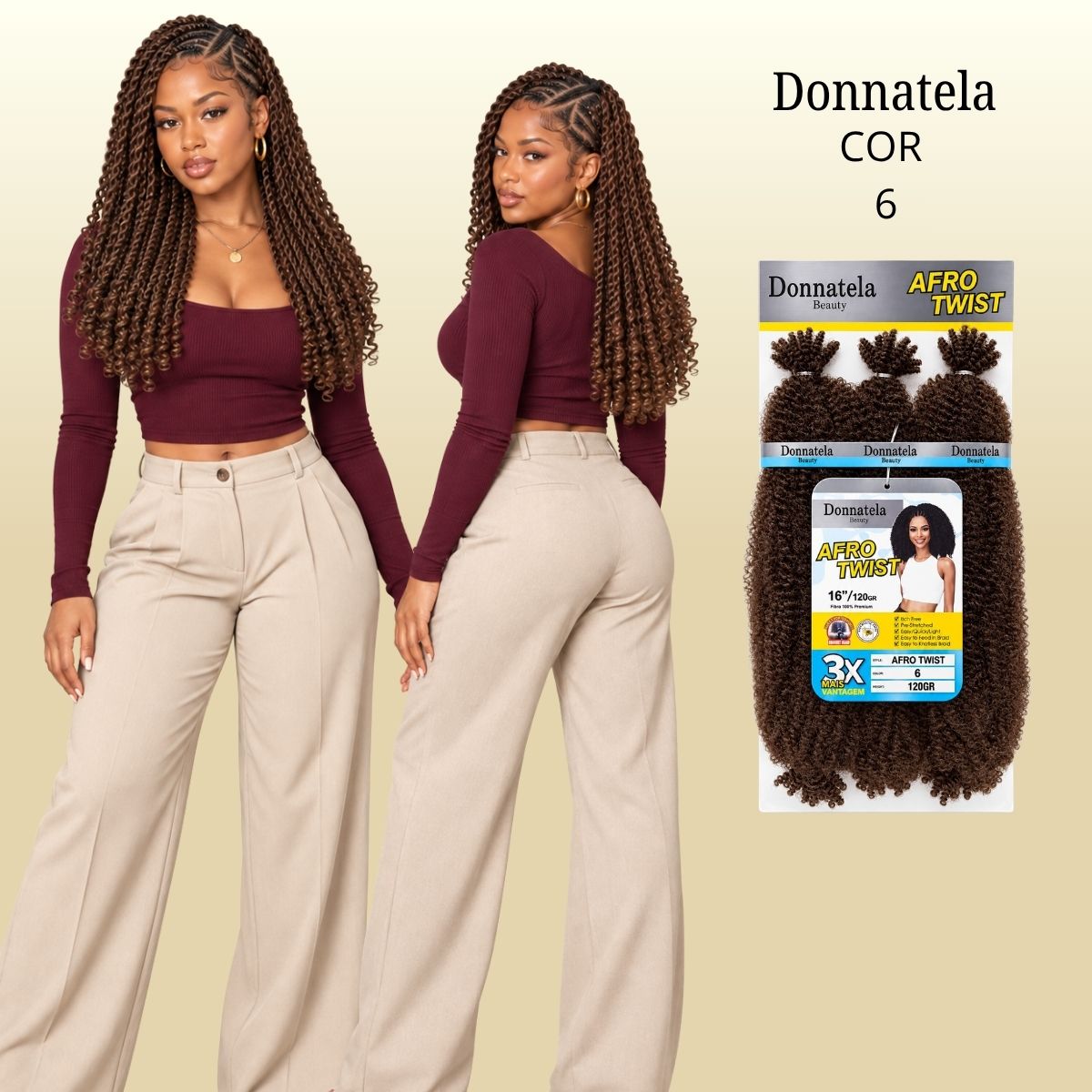 Afro Twist - Crochê - 40cm - 120g - Donnatela - Fibra Pré-Esticada