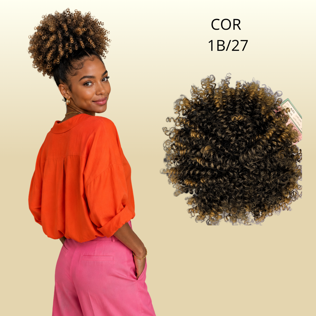 Afro Puff 30cm - FASHION LINE Cabelo Cacheado Aplique Orgânico - Rabo de Cavalo - 180g.