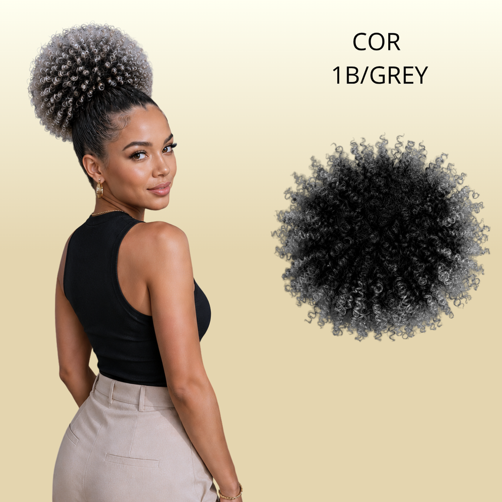 Afro Puff 30cm - FASHION LINE Cabelo Cacheado Aplique Orgânico - Rabo de Cavalo - 180g.