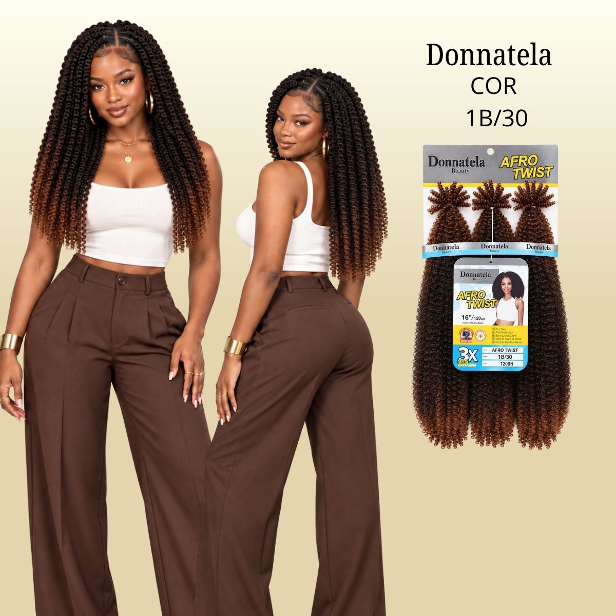 Afro Twist - Crochê - 40cm - 120g - Donnatela - Fibra Pré-Esticada