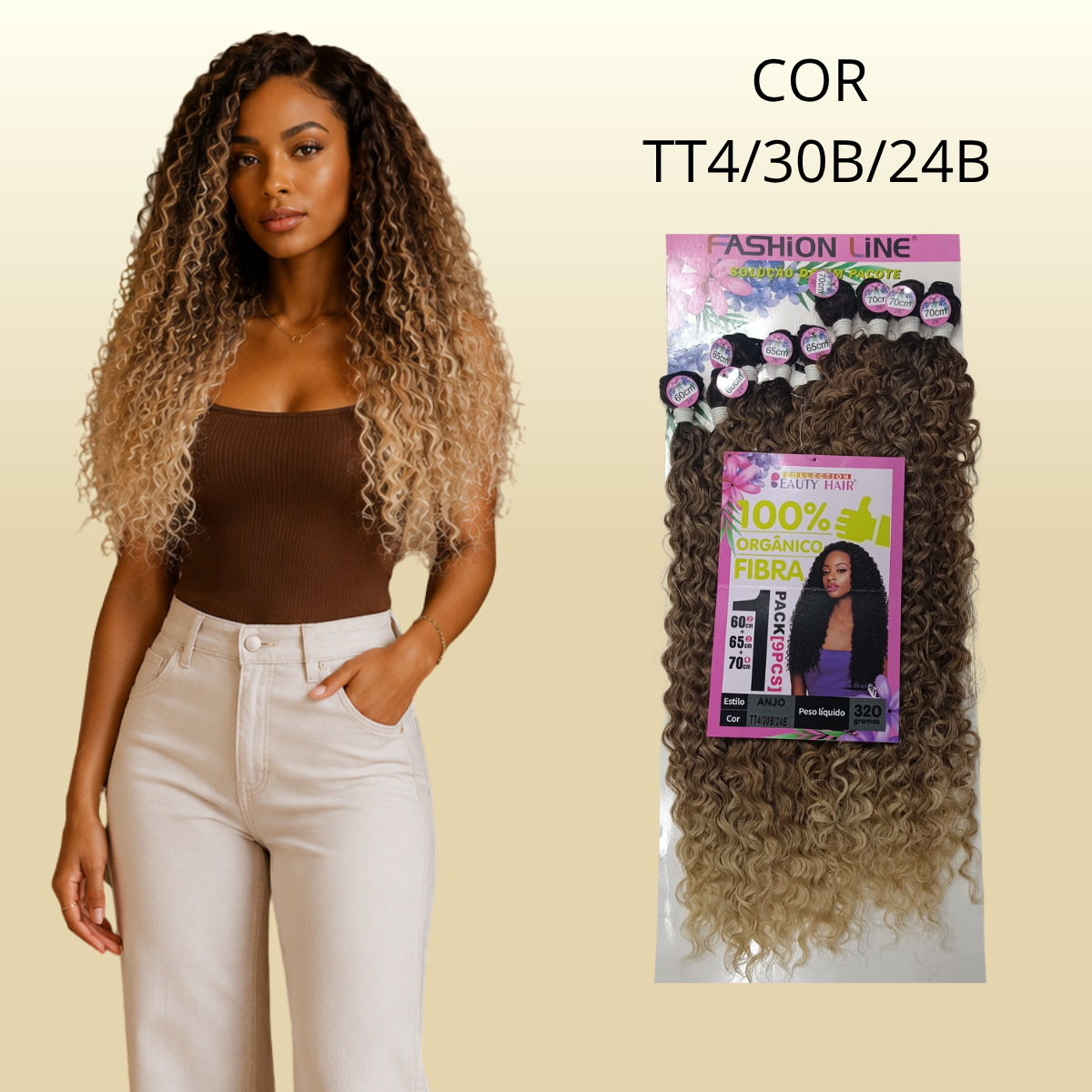 Anjo/Denise 70cm FASHION LINE - Cabelo ORGÂNICO Cacheado