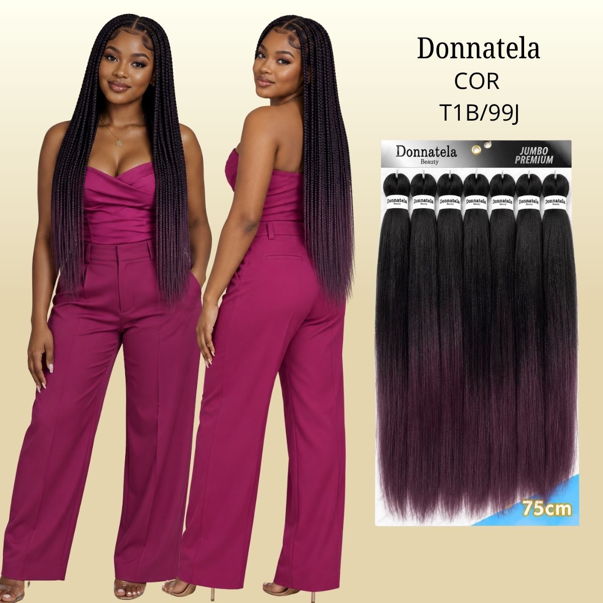 Jumbo Premium 75cm - Donnatela - Cabelo Kanekalon para Tranças - 420g.