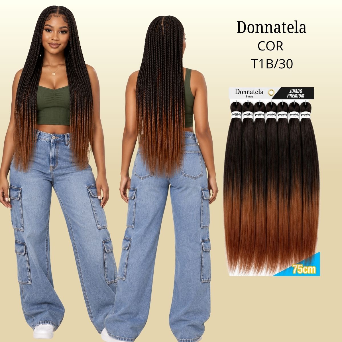 Jumbo Premium 75cm - Donnatela - Cabelo Kanekalon para Tranças - 420g.