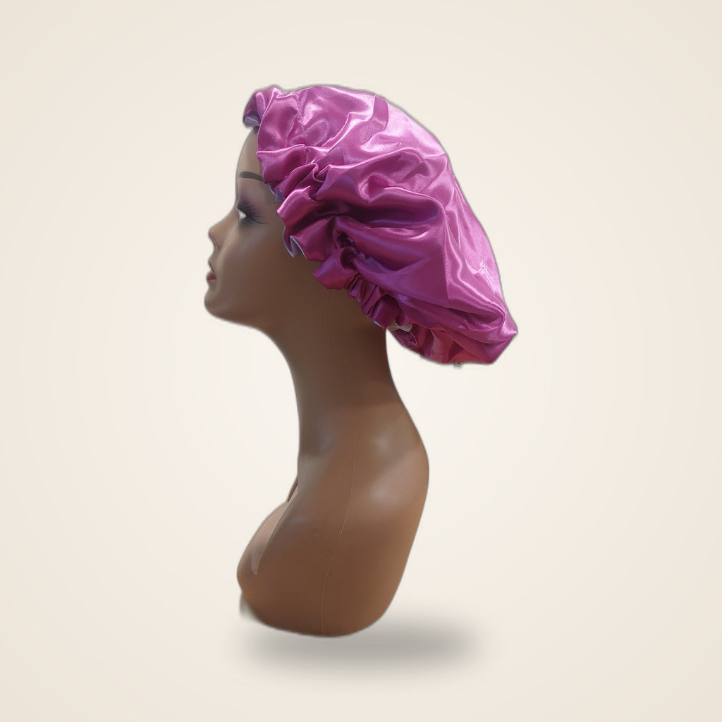 Touca de cetim com elástico regulador - Rosa - lateral
