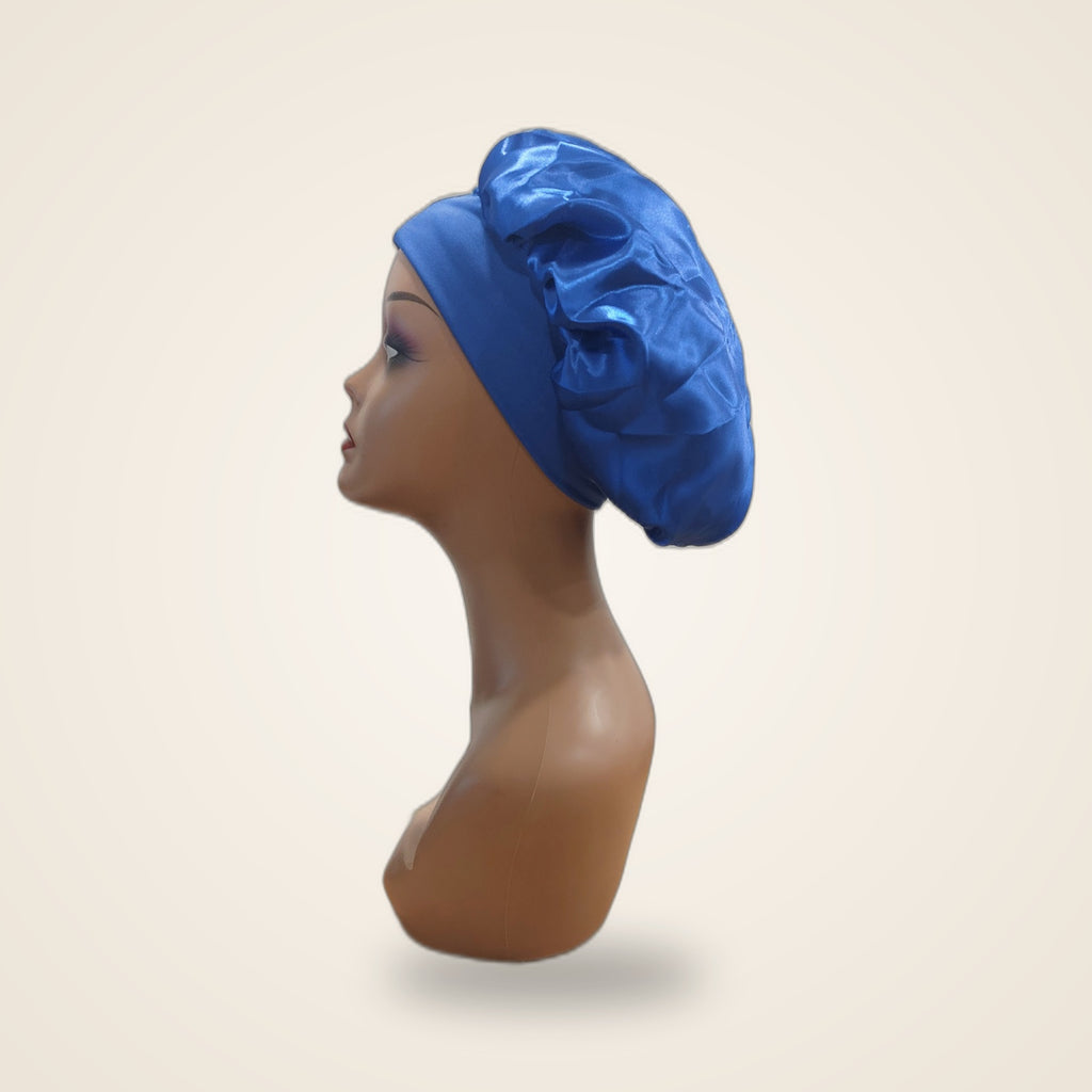 Touca de cetim com faixa - Azul com Faixa Azul - lateral